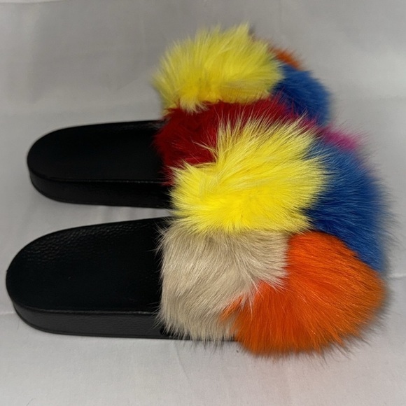 Women's Real Fox Furry Fur Slides, Open-Toe Cute Fur Sandals M5 - Picture 8 of 9